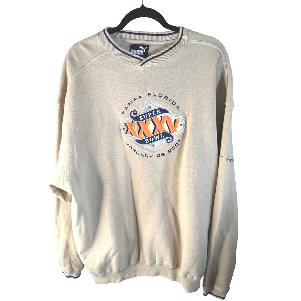 Puma Men's Beige Super Bowl XXXV Tampa 2001 Vintage Sweatshirt Size XL